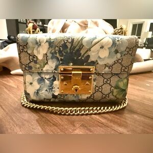 Gucci Bloom Blue Padlock Print GG Coated Canva- Excellent Condition